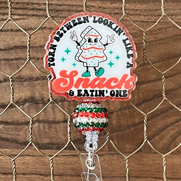 Badge Reel - Christmas Snack - Beads - Alligator Swivel Clip - NWT - Handmade - Picture 1 of 1